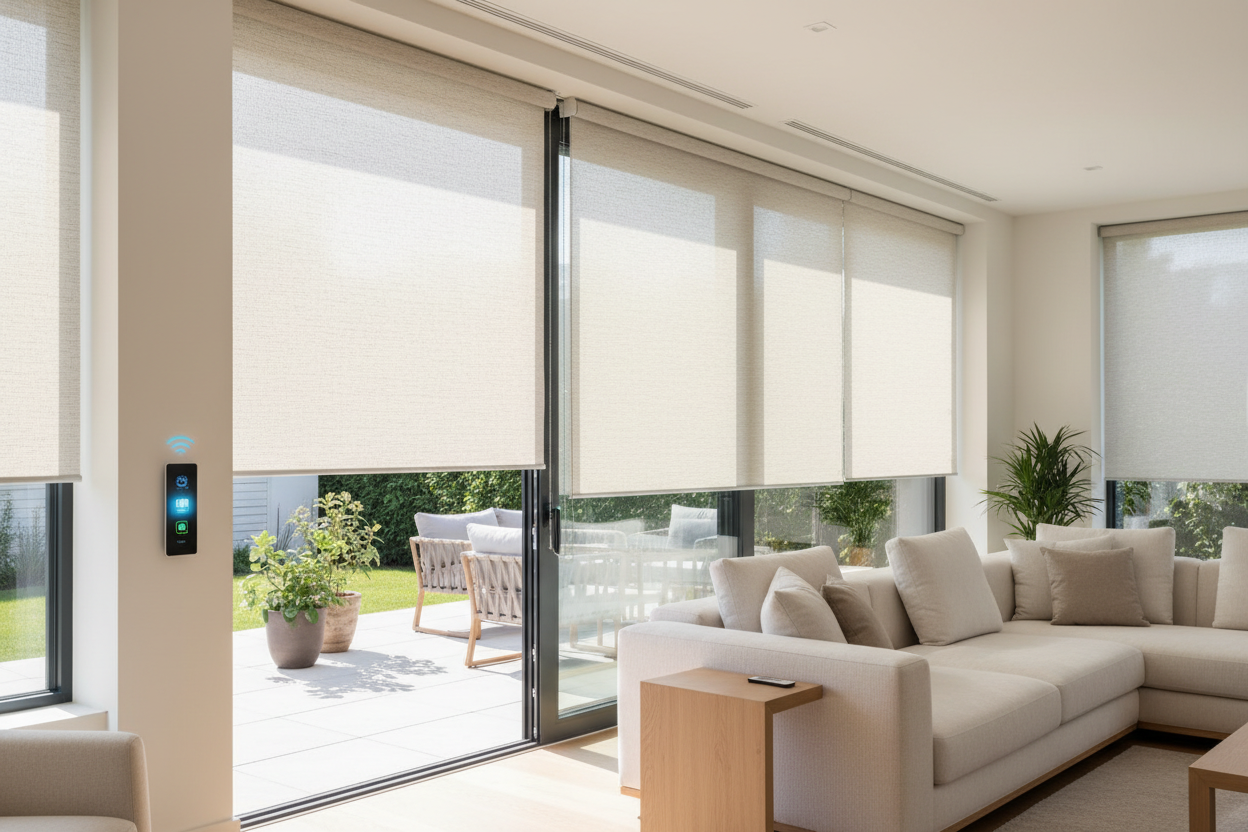 Smart Exterior Sun Screen Shades: Alexa & HomeKit Integration