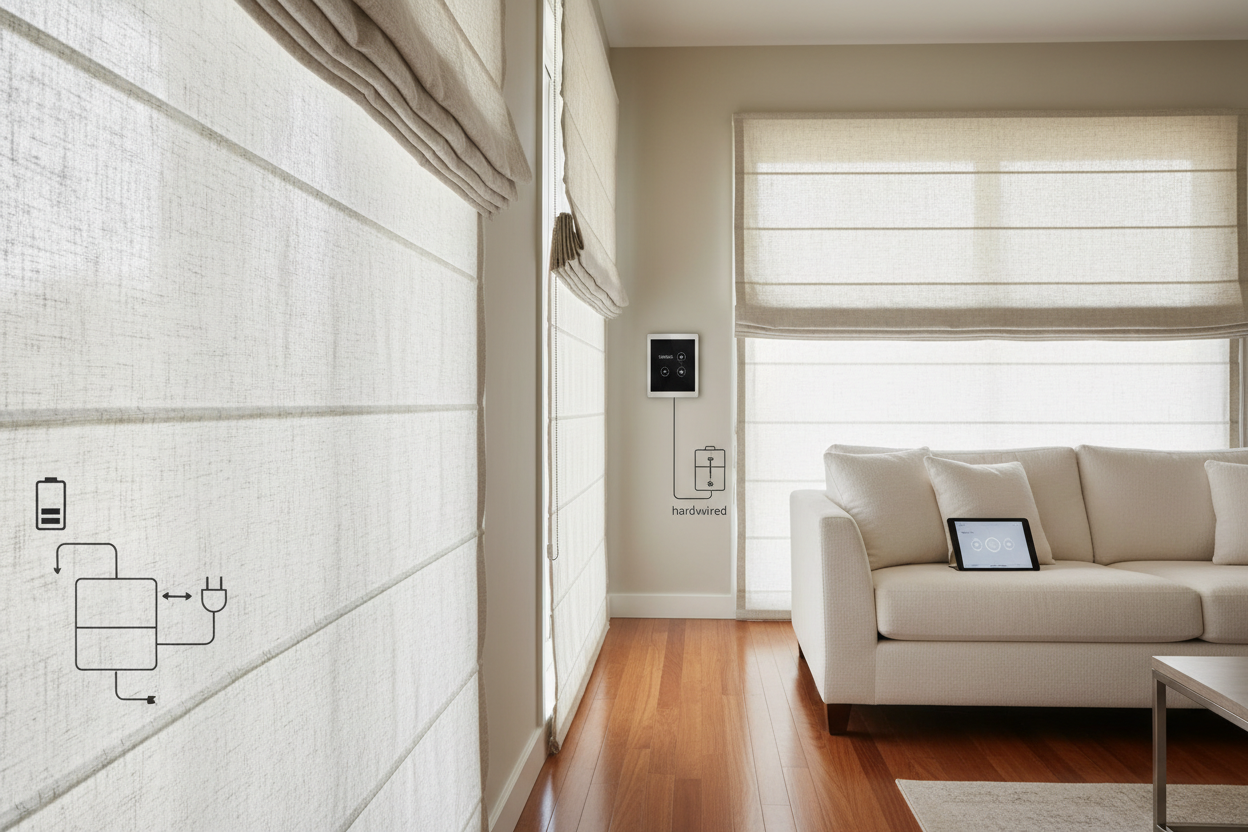 Automating Fabric Roman Shades: Battery vs. Hardwired Guide