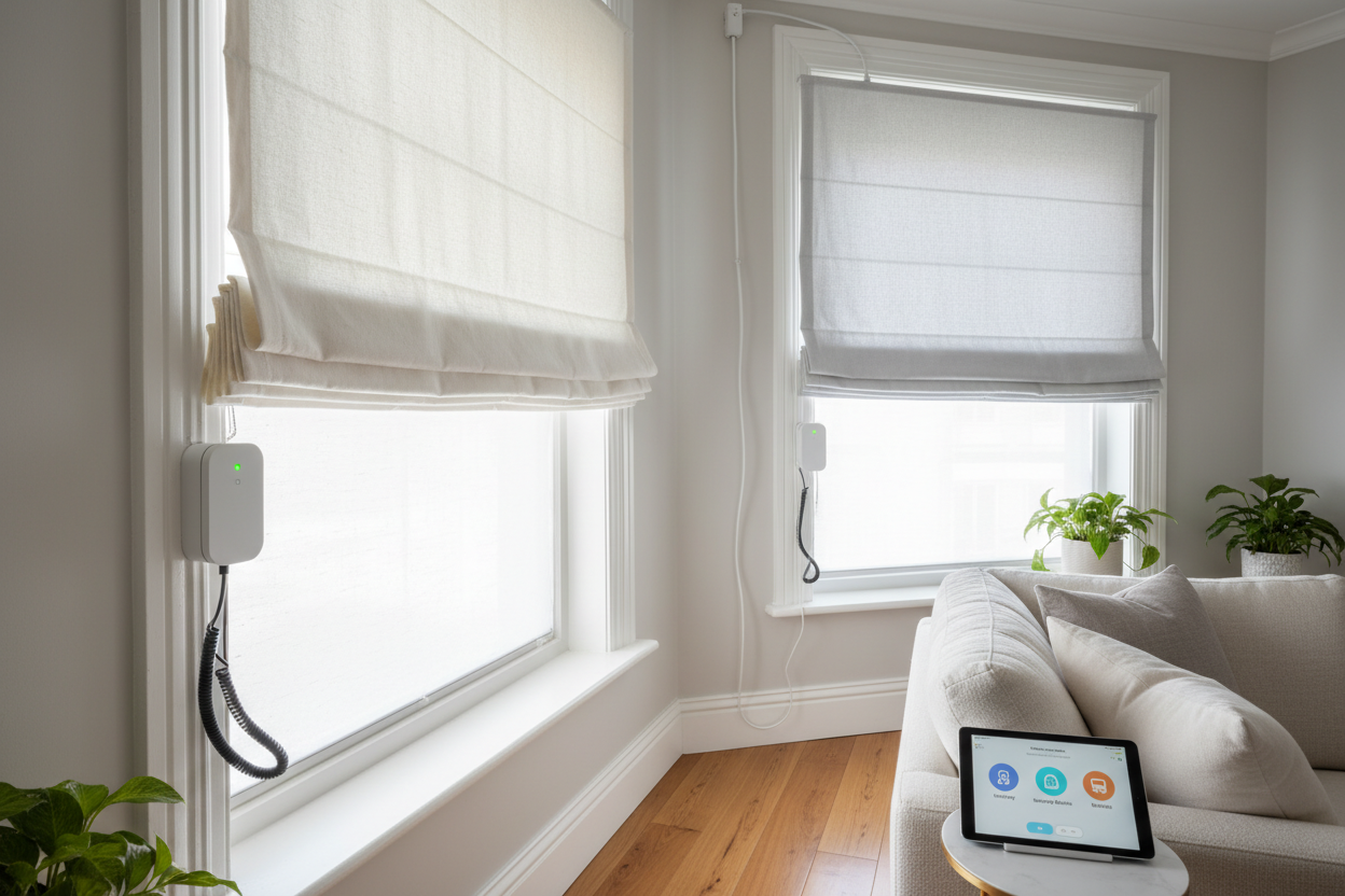 Smart Cotton Roman Blinds: Battery vs. Hardwired Motors