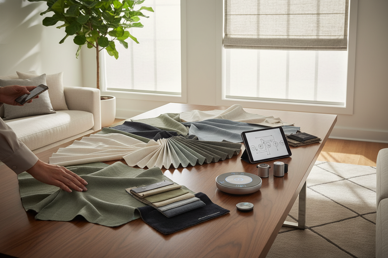 Testing Hunter Douglas Samples for the Perfect Smart Shade Setup