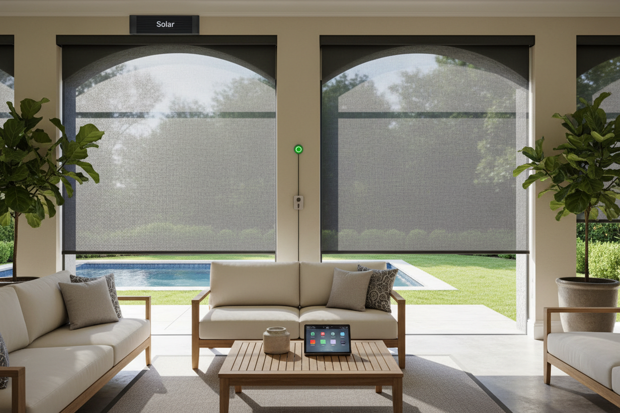 Smart Exterior Shades for Porch: Solar vs. Hardwired Setup