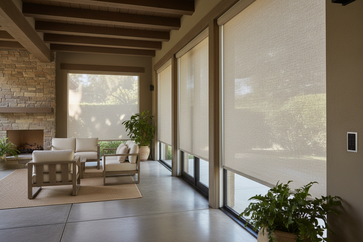 Smart Drop Down Shades for Patios: Motorized Comfort & Control