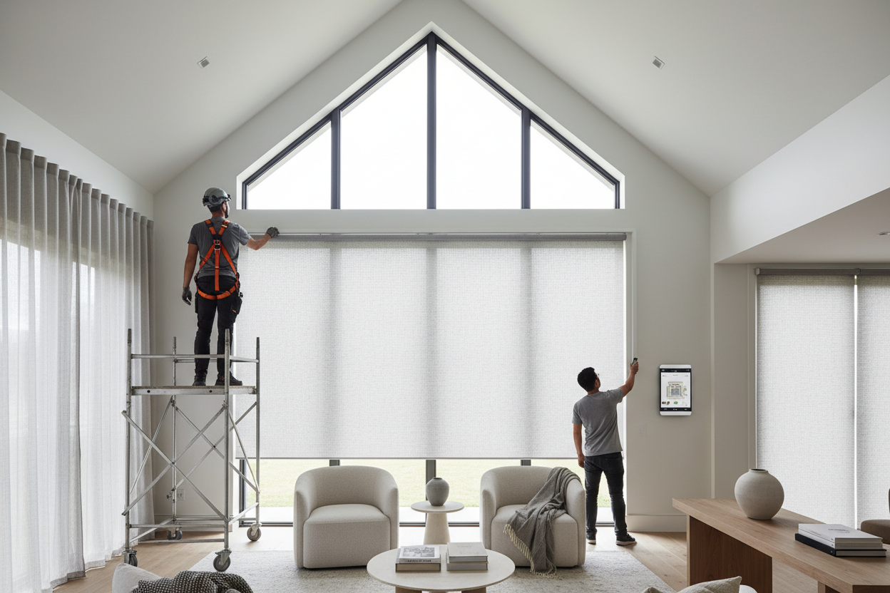 High Ceilings? The Safe Way to Install a 12 Foot Roller Shade