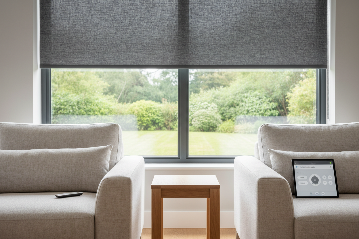 Wohnzimmer mit smartem Rollo