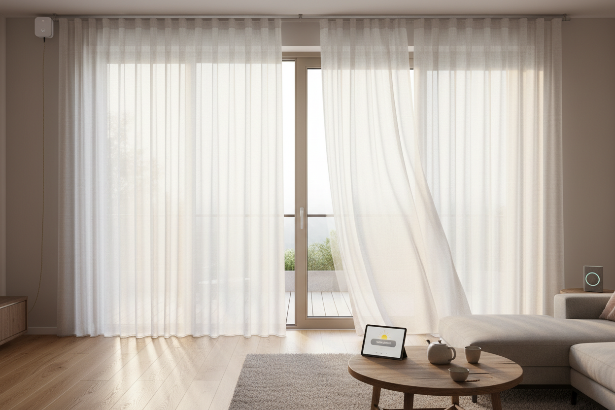 Wake Up Gently: Smart Sheer Curtain for Patio Door Setup