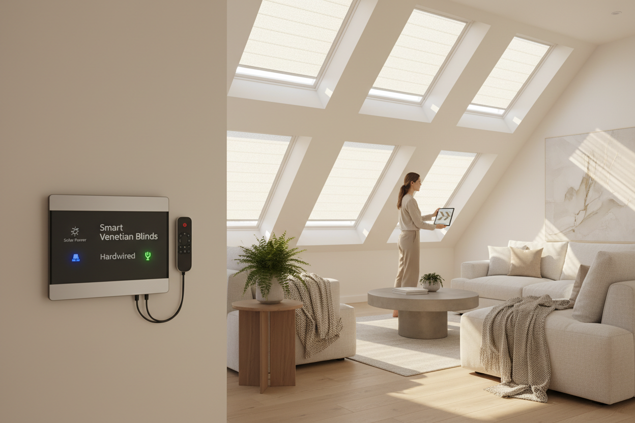 Smart Venetian Blinds for Skylights: Solar vs. Hardwired Power