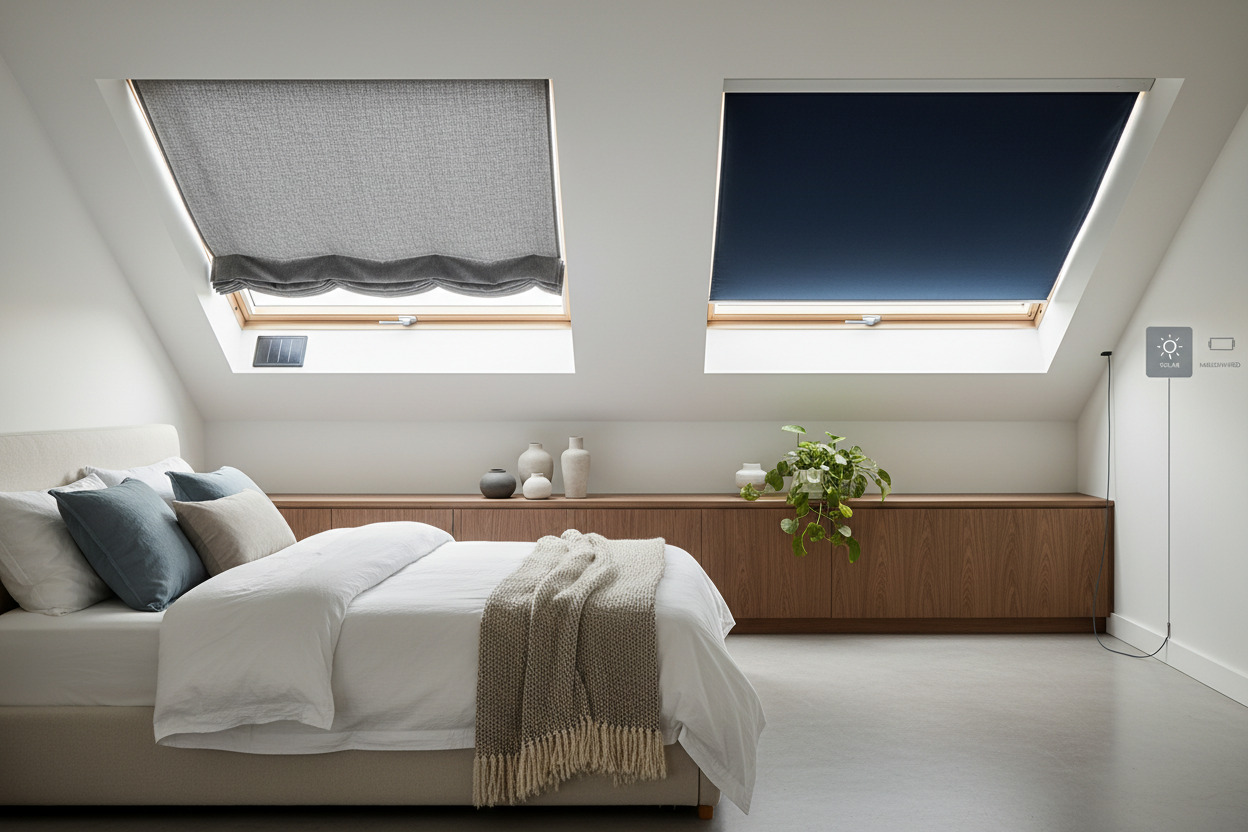 Smart Blackout Skylight Shades: Solar vs. Hardwired