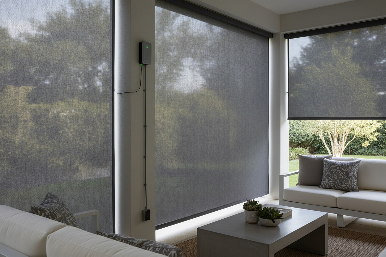 Smart Pull Down Patio Shades: Battery vs. Hardwired Power