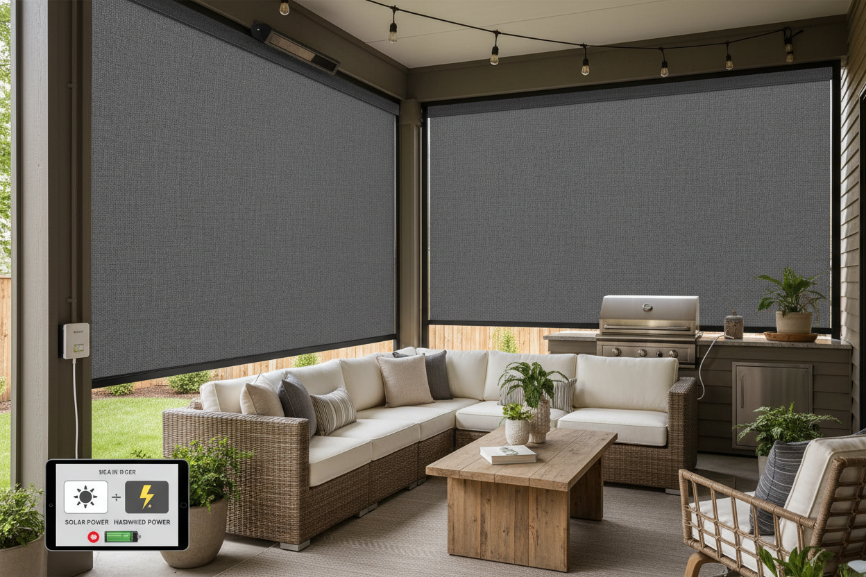 Smart 96 Inch Outdoor Shades: Solar vs. Hardwired Power Guide