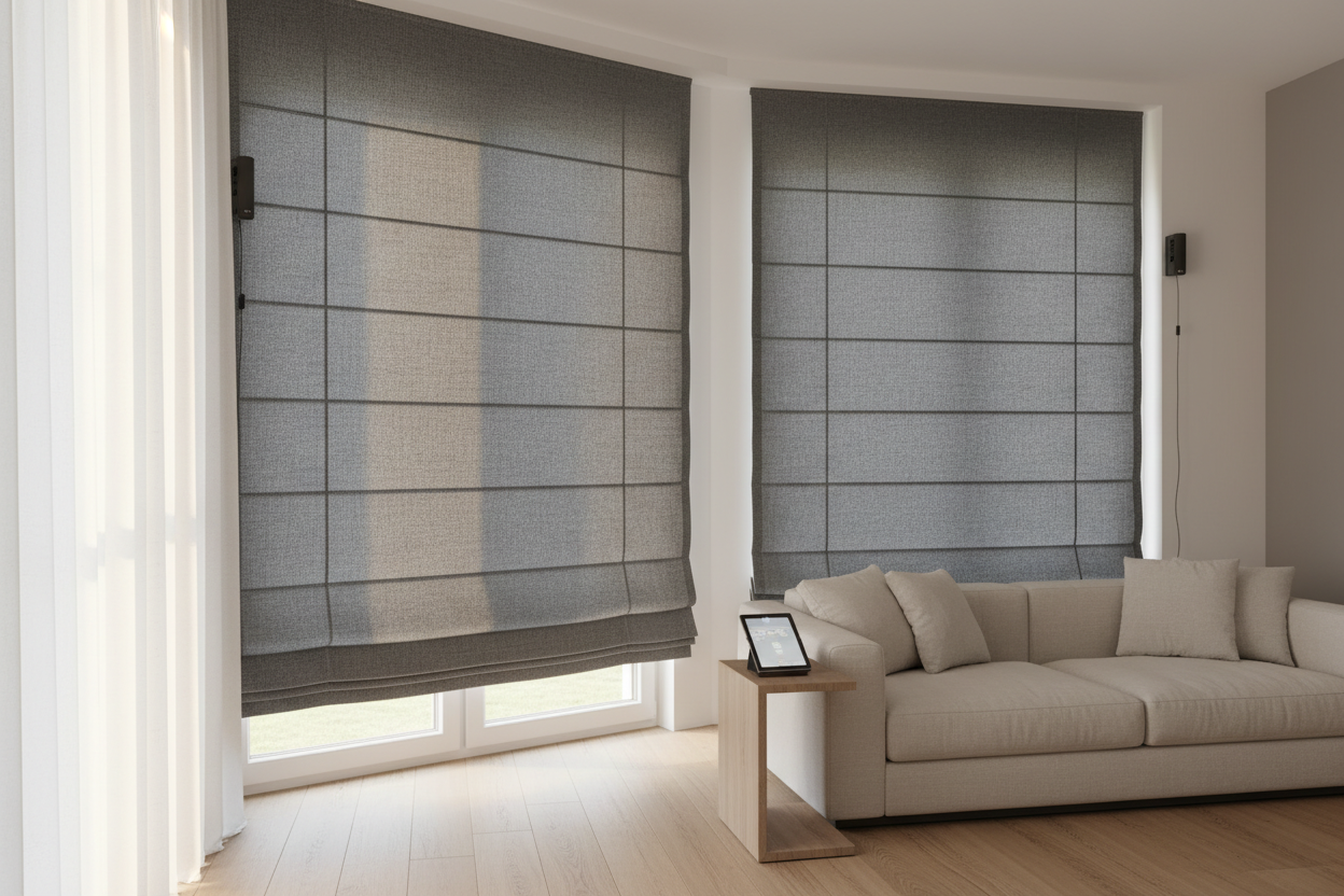 Room Darkening Roman Blinds: Battery vs. Hardwired Motors