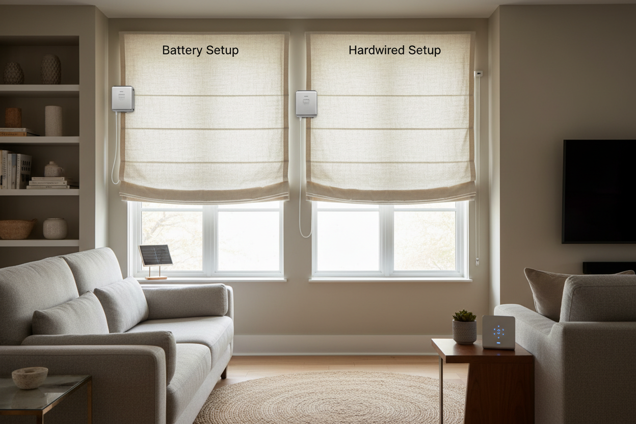 Smart 46 inch roman shade: Battery vs. Hardwired Setup