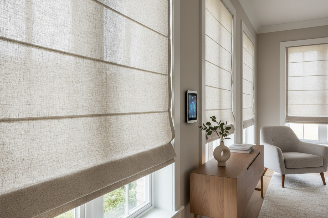 Motorized 22 inch wide roman shade: Narrow Window Solutions