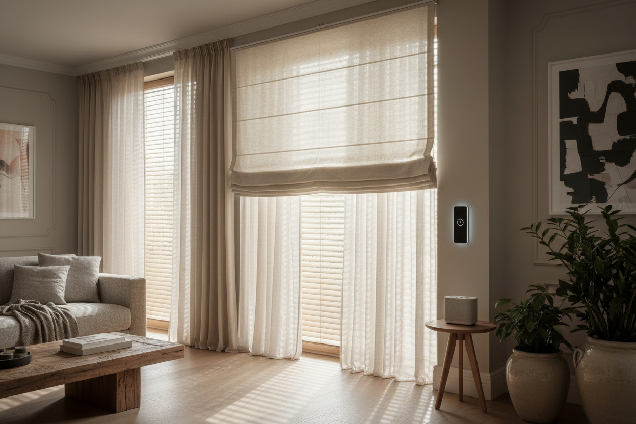 Smart European Roman Shade: Classic Style Meets Voice Control