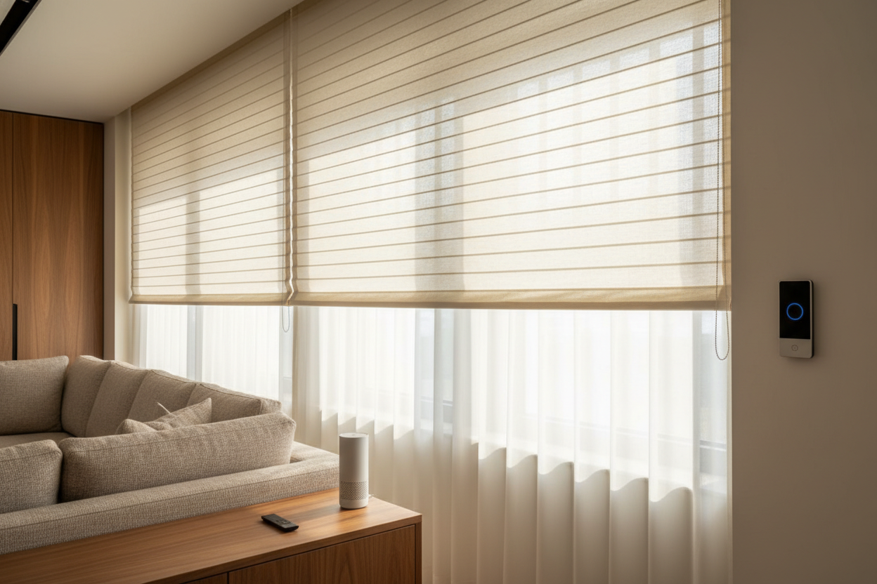 Long thin horizontal windows curtains: Voice-Controlled Setup