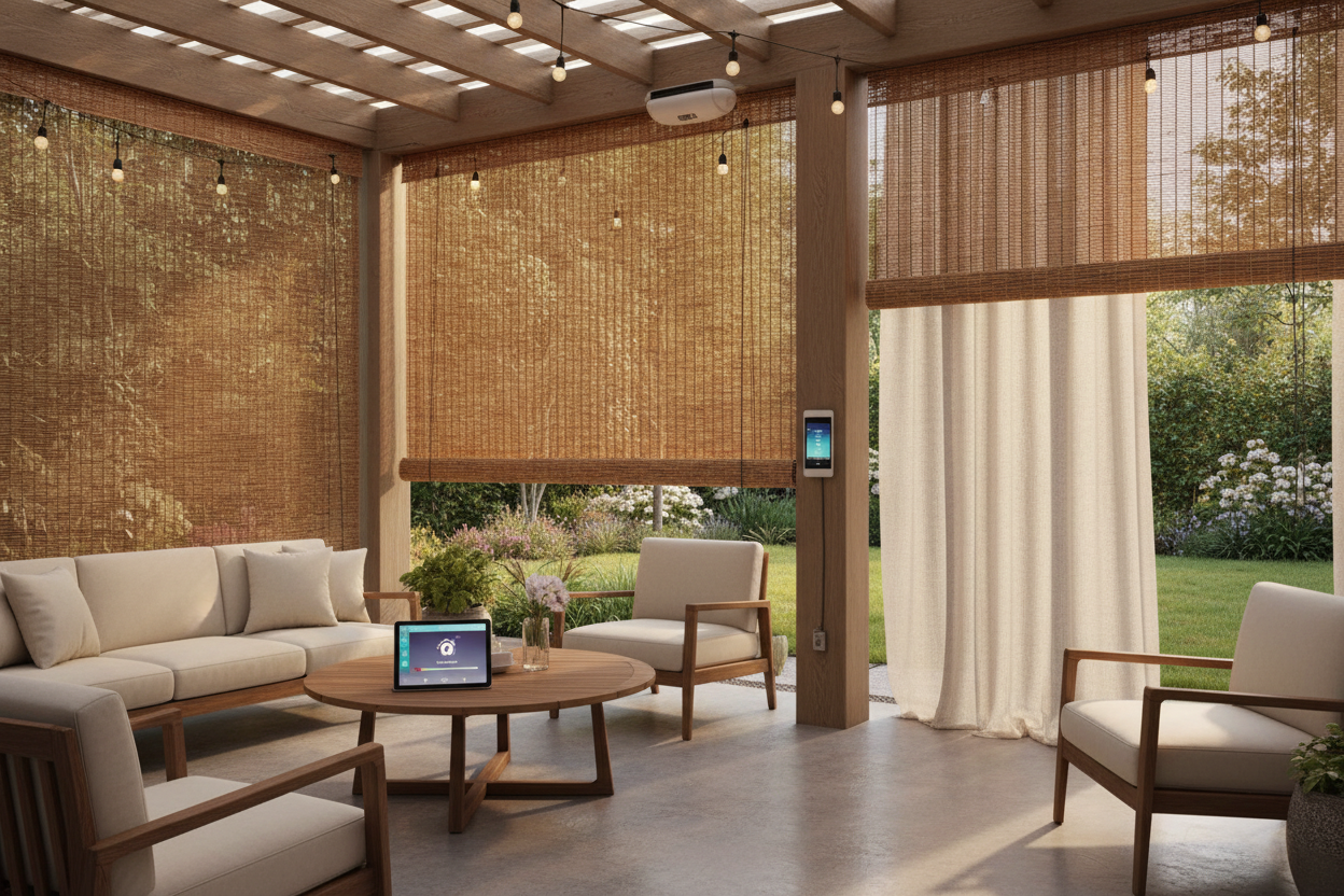 Roll up bamboo shades outdoor: How to motorize your patio