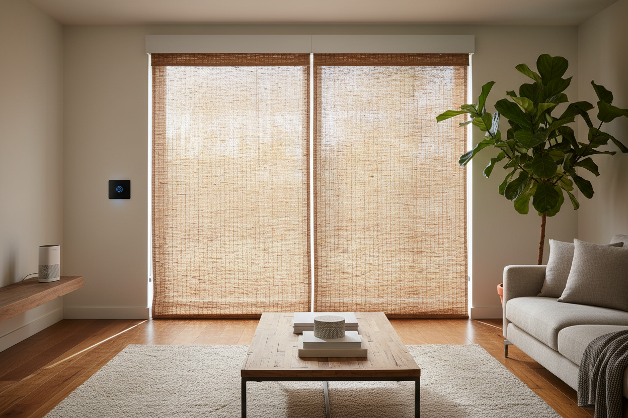 Bamboo roller shades indoor: Motorizing Natural Woven Wood
