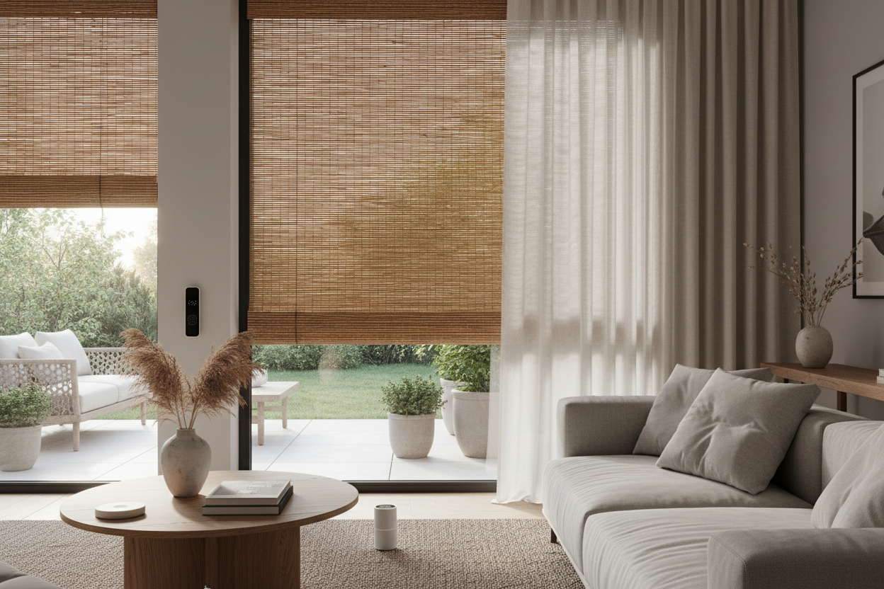 Voice-Controlled 96 inch wide outdoor bamboo blinds: My Review