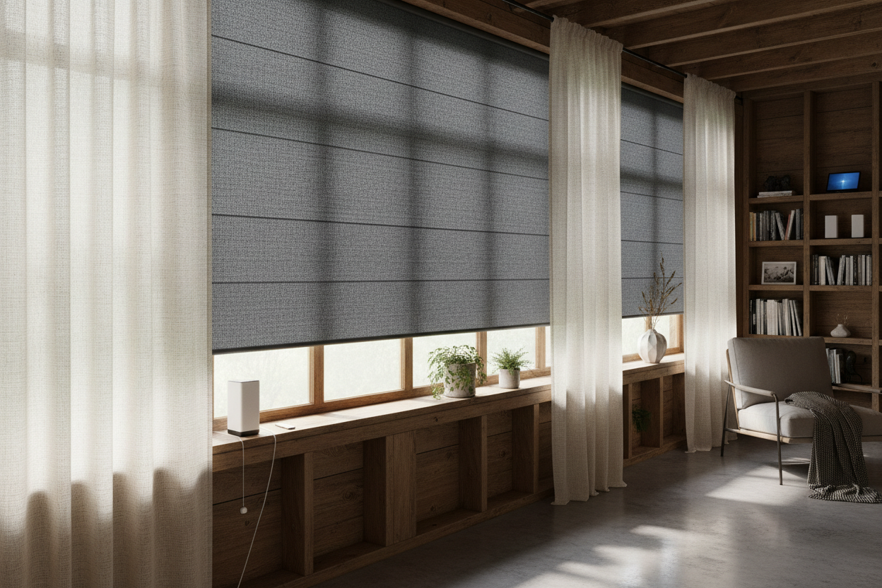 Blind for shed window upgrades: Motorized Privacy