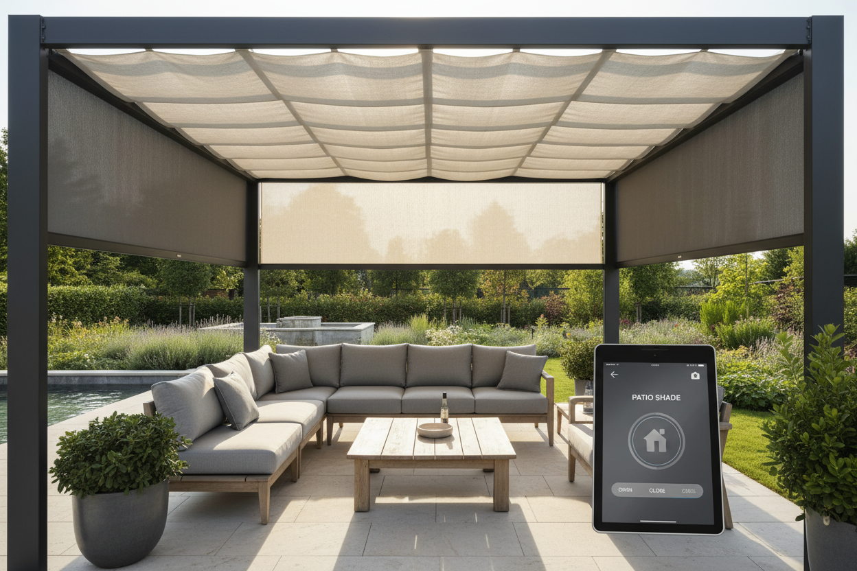 Outdoor pergola covers: App-Controlled Shade for Your Patio