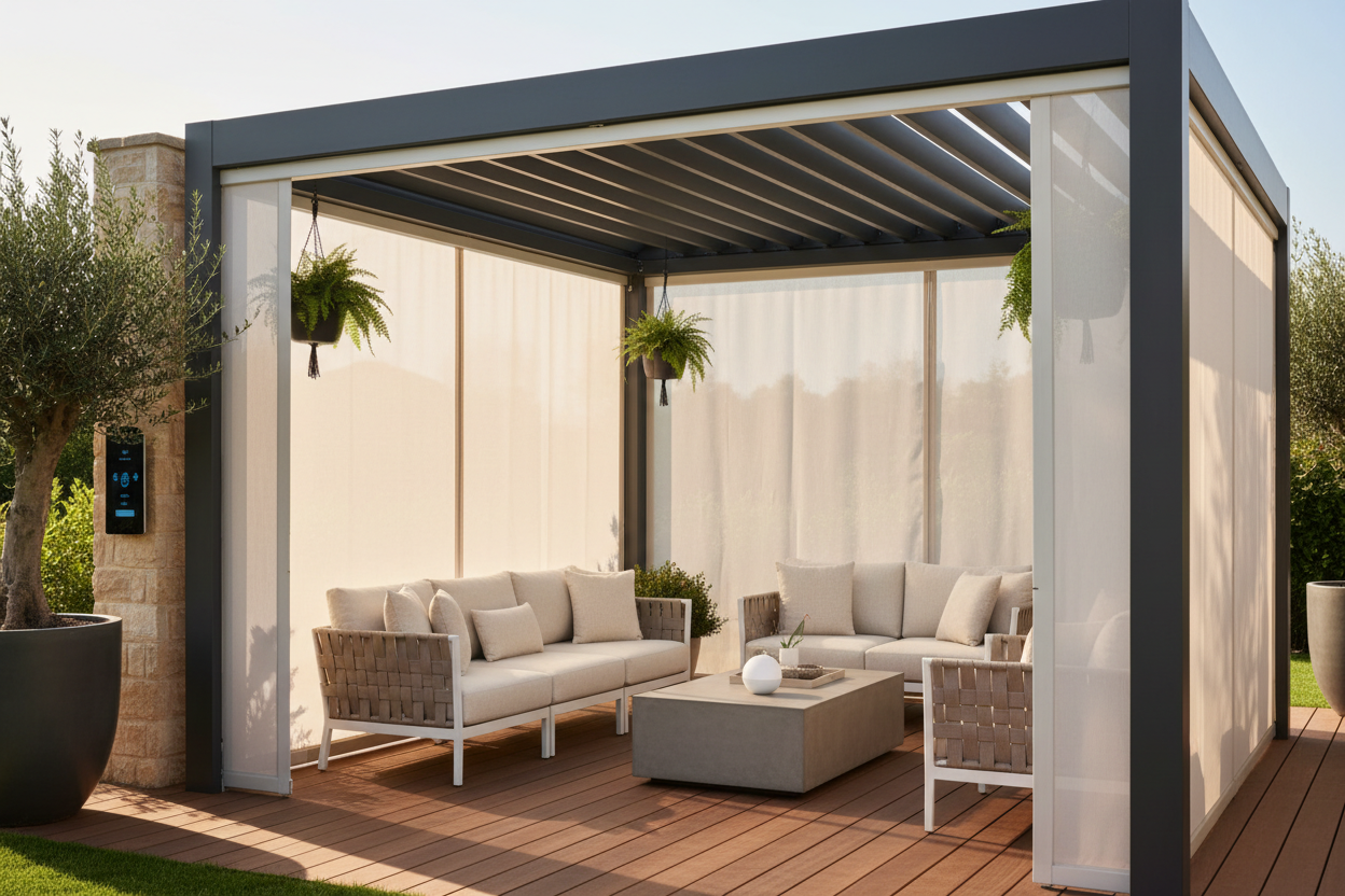 Modern Shade Structure: Voice-Controlled Patio Cooling