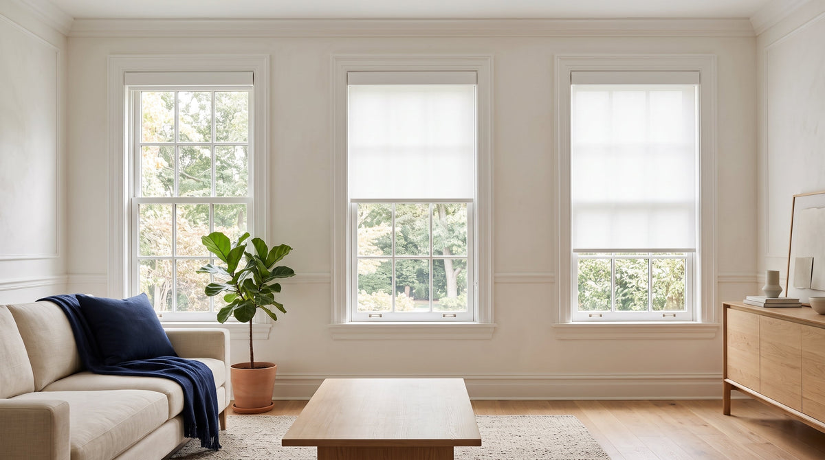 Weffort Living Room with Roller Shades