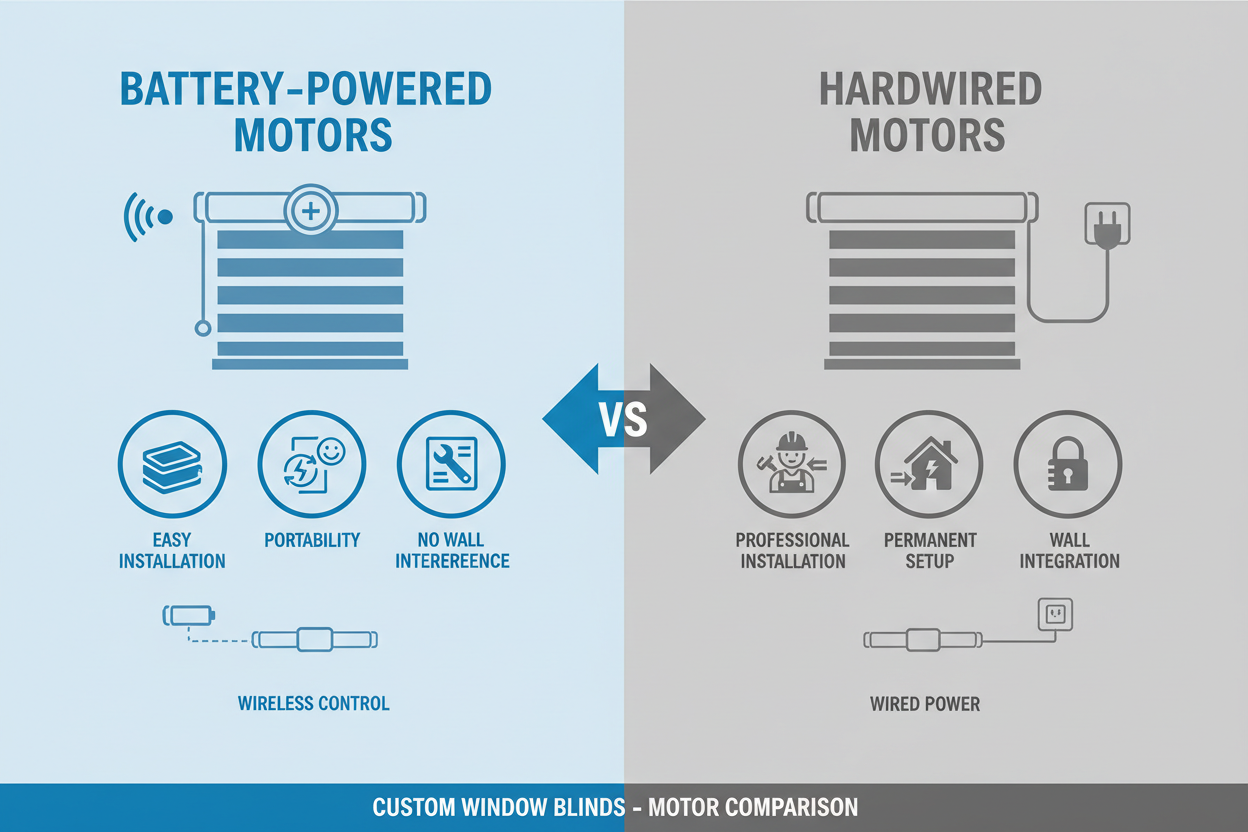 Shade Custom Blinds: Battery vs. Hardwired Motors Explained