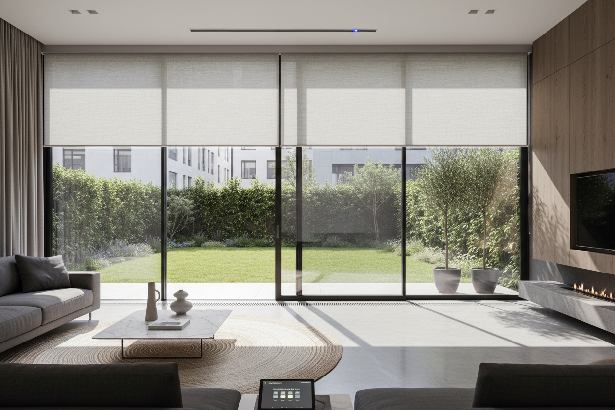 Smart Solutions for Big Glass: A Guide to Motorized Shades for Sliding Doors