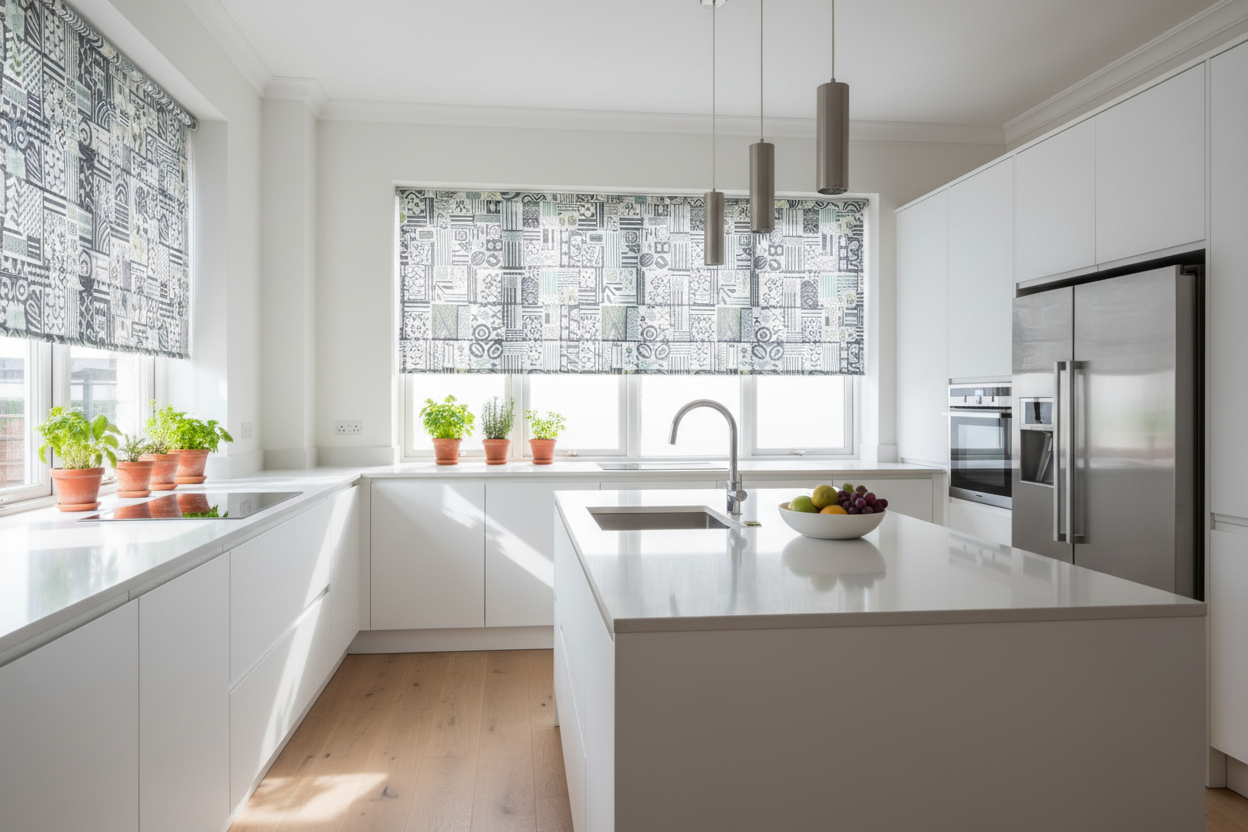 Stylish Patterned Roller Blinds to Refresh Your Kitchen Space