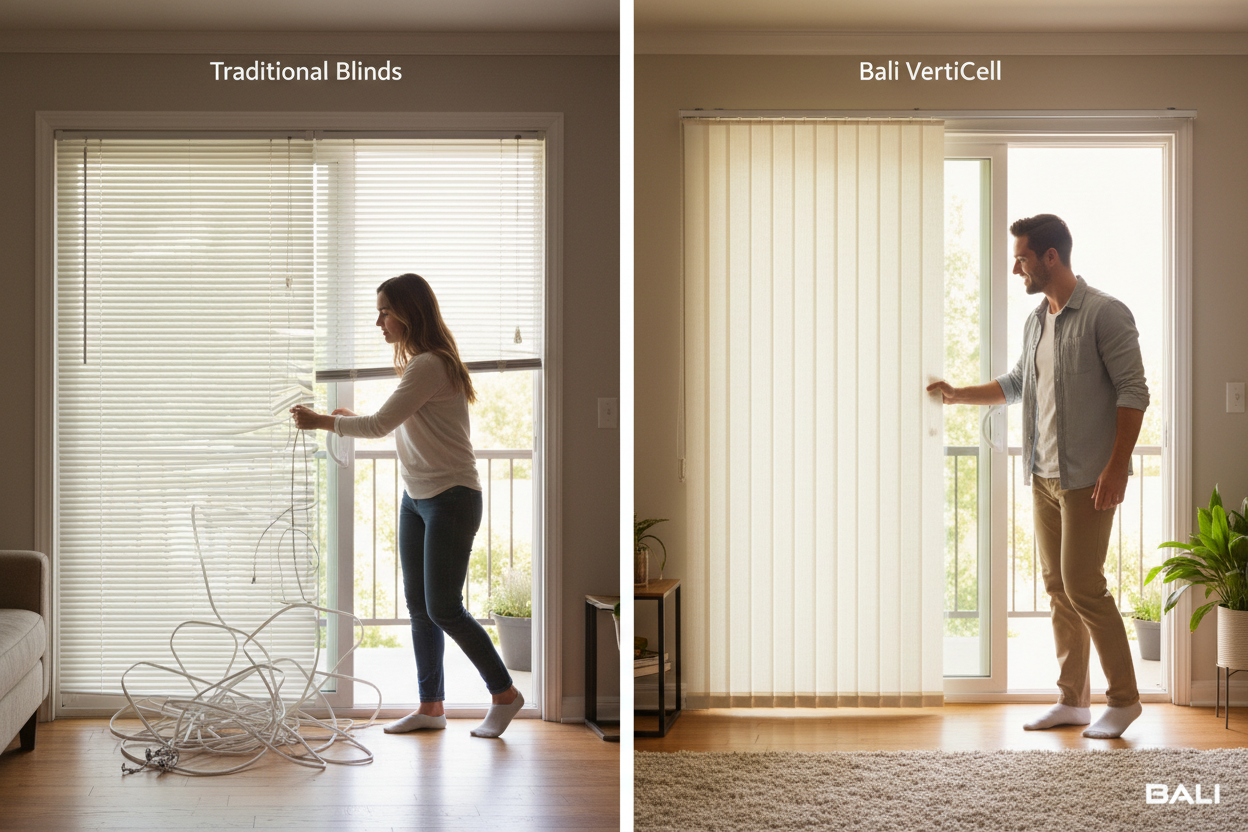 Why Traditional Blinds Fail at Sliding Doors: A Look at the Bali VertiCell Solution