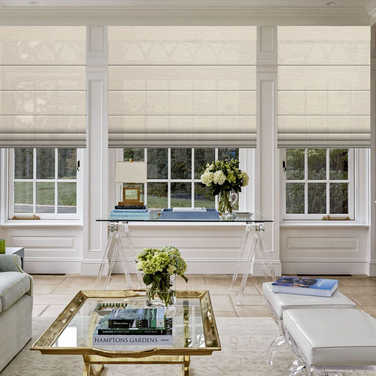 Weffort Motorized Roman Shades 60% Light Filtering Lattice Series