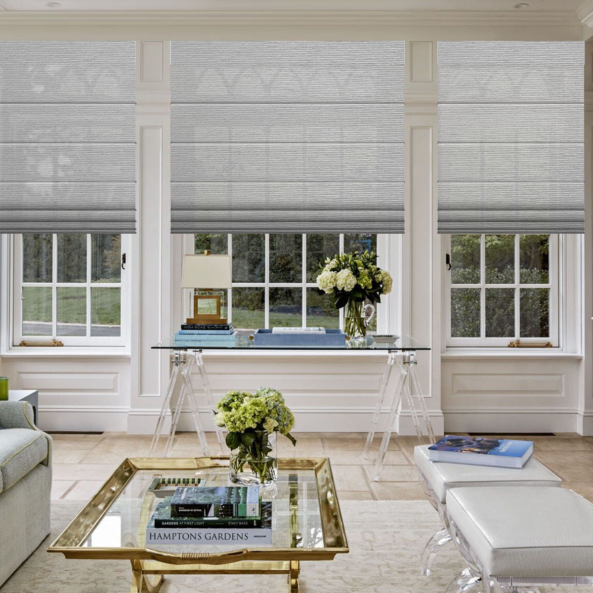 Weffort Motorized Roman Shades 60% Light Filtering Lattice Series