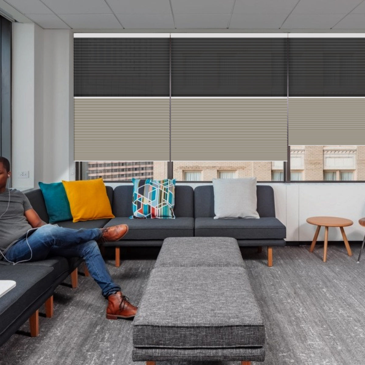 Weffort Motorized Blackout and Light Filtering Day/Night Suspended Cellular Shades Elegant Series