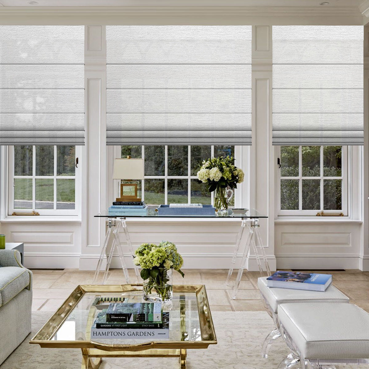 Weffort Motorized Roman Shades 60% Light Filtering Lattice Series