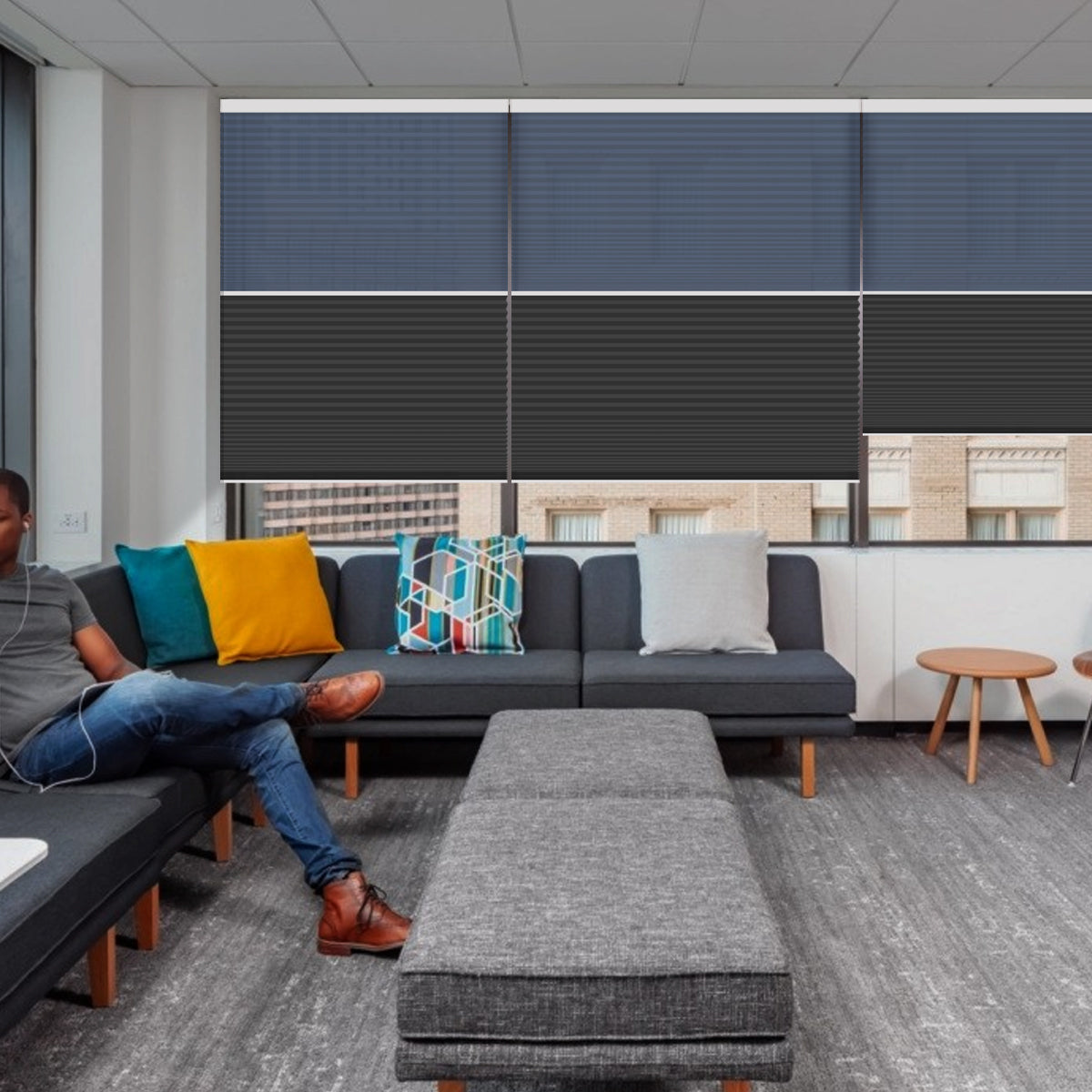 Weffort Motorized Blackout and Light Filtering Day/Night Suspended Cellular Shades Elegant Series