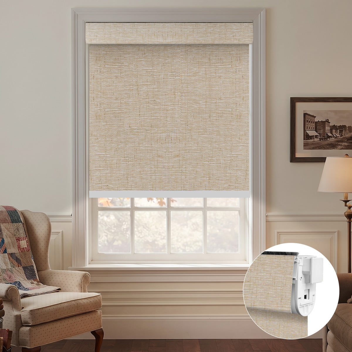 No Drill Motorized Blackout Roller Shades | Linen Series