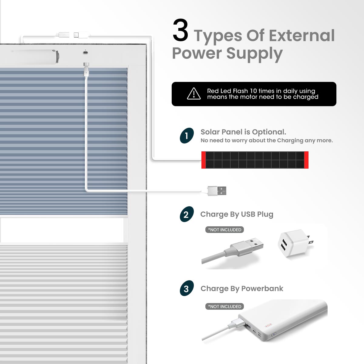 Day/Night Skylight cellular blinds offer multiple charging methods, providing you with greater flexibility and convenience. 