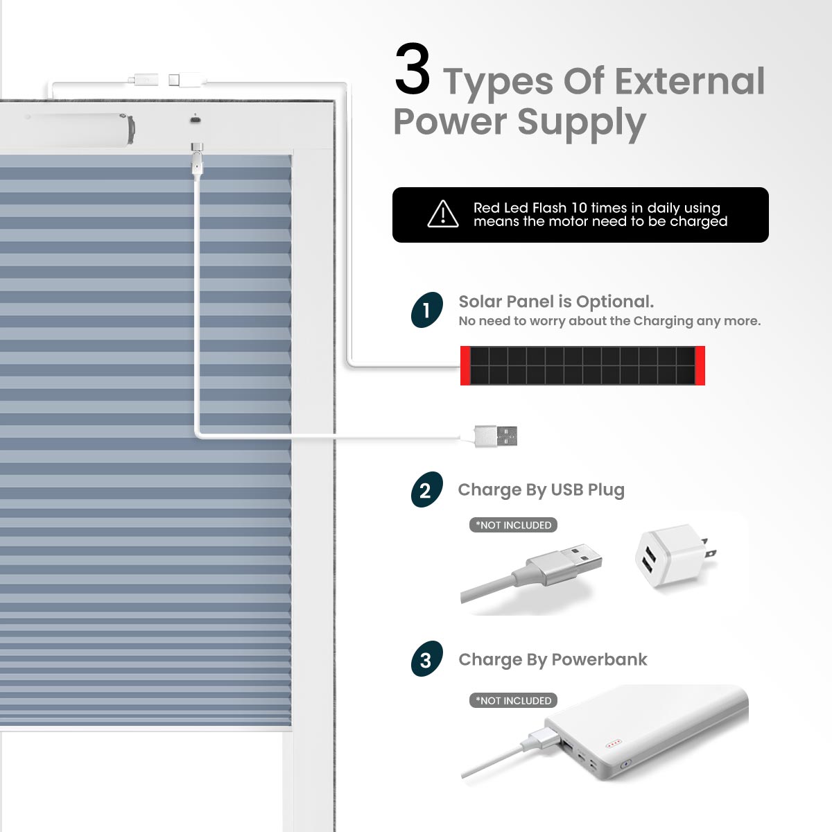 Skylight cellular blinds offer multiple charging methods to provide you with greater flexibility and convenience.