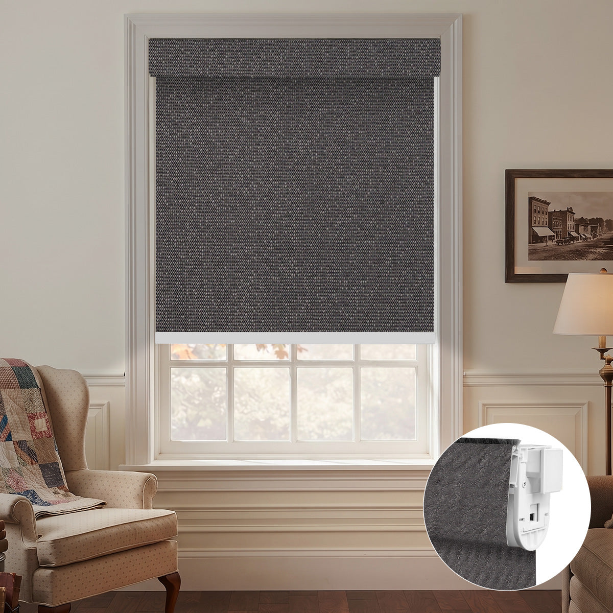 No Drill Motorized Blackout Roller Shades | Dark Series