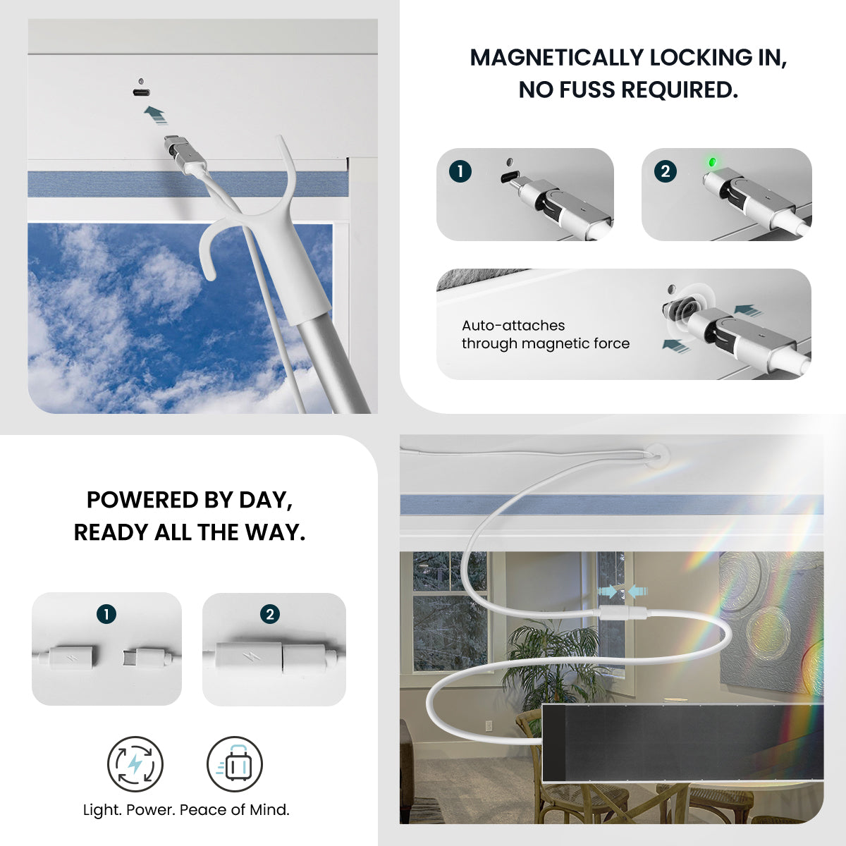 Advantages of Multiple Charging Ports
Having multiple charging ports on our Day/Night skylight cellular blinds offers significant benefits.