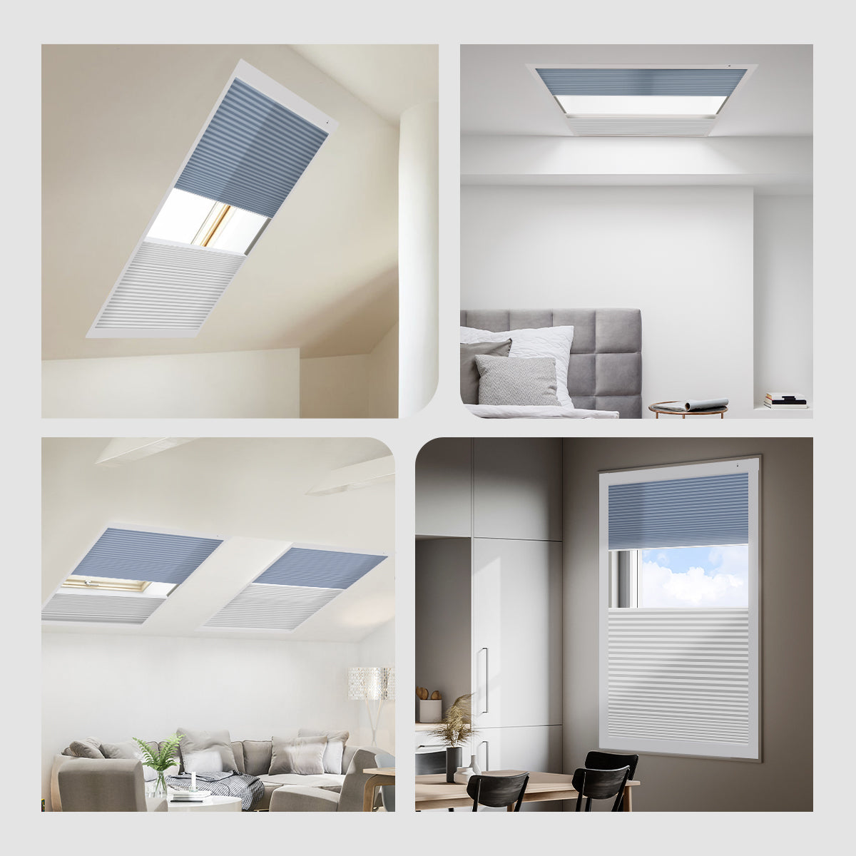 Day/Night Skylight Cellular blinds can be installed in several ways depending on the type of window, ceiling structure, and aesthetic preference.
