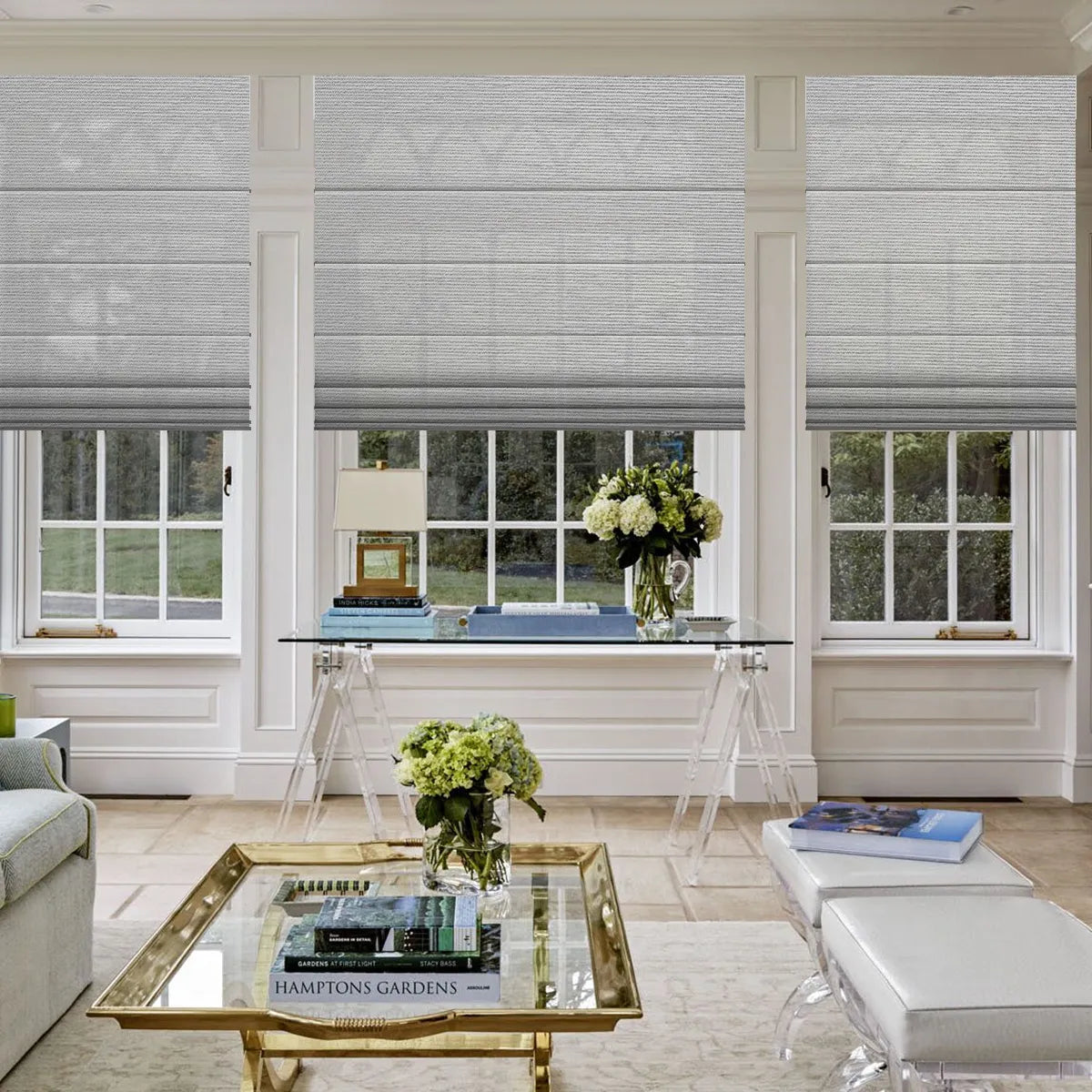 Weffort Motorized Roman Shades 60% Light Filtering Lattice Series