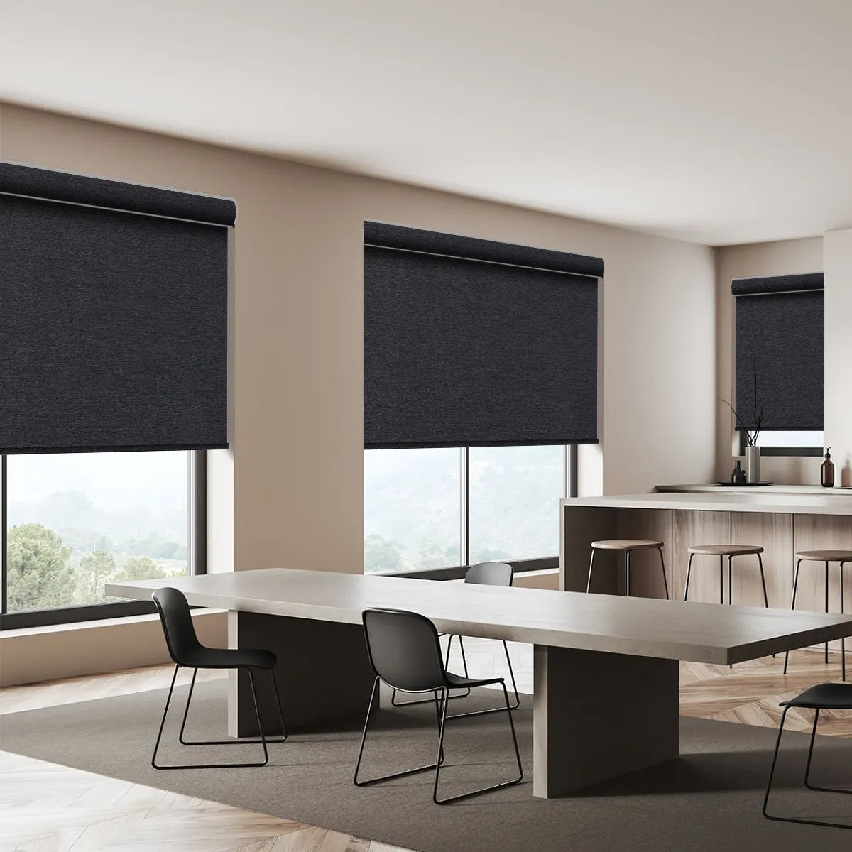 Weffort Motorized Blackout Roller Shades Dark Series